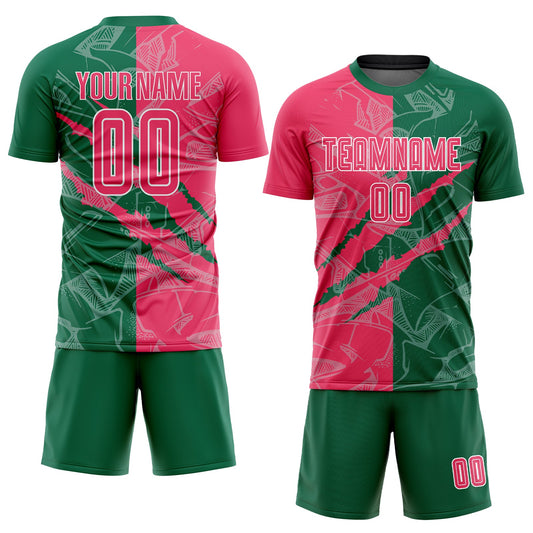 Custom Graffiti Pattern Neon Pink-Kelly Green Scratch Sublimation Soccer Uniform Jersey - Sky-Custom