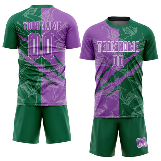 Custom Graffiti Pattern Medium Purple-Kelly Green Scratch Sublimation Soccer Uniform Jersey - Sky-Custom