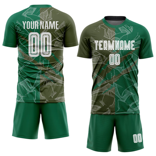 Custom Graffiti Pattern Olive-Kelly Green Scratch Sublimation Soccer Uniform Jersey - Sky-Custom