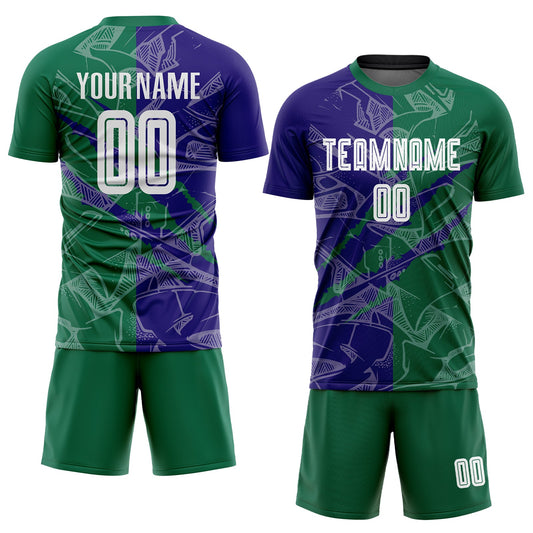 Custom Graffiti Pattern Dark Purple-Kelly Green Scratch Sublimation Soccer Uniform Jersey - Sky-Custom