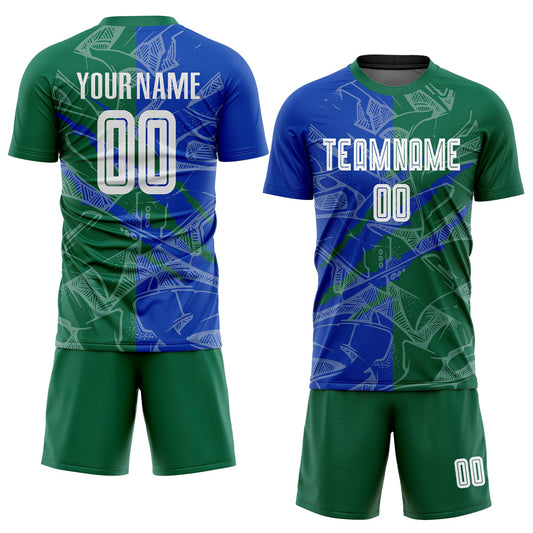 Custom Graffiti Pattern Thunder Blue-Kelly Green Scratch Sublimation Soccer Uniform Jersey - Sky-Custom