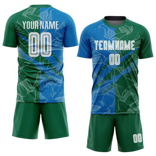Custom Graffiti Pattern Blue-Kelly Green Scratch Sublimation Soccer Uniform Jersey - Sky-Custom