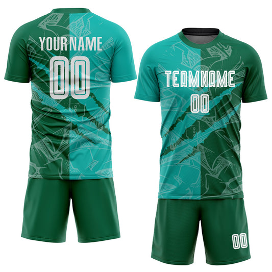 Custom Graffiti Pattern Aqua-Kelly Green Scratch Sublimation Soccer Uniform Jersey - Sky-Custom