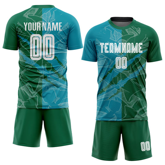 Custom Graffiti Pattern Teal-Kelly Green Scratch Sublimation Soccer Uniform Jersey - Sky-Custom
