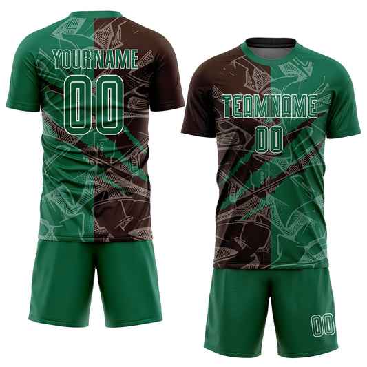 Custom Graffiti Pattern Kelly Green-Brown Scratch Sublimation Soccer Uniform Jersey - Sky-Custom