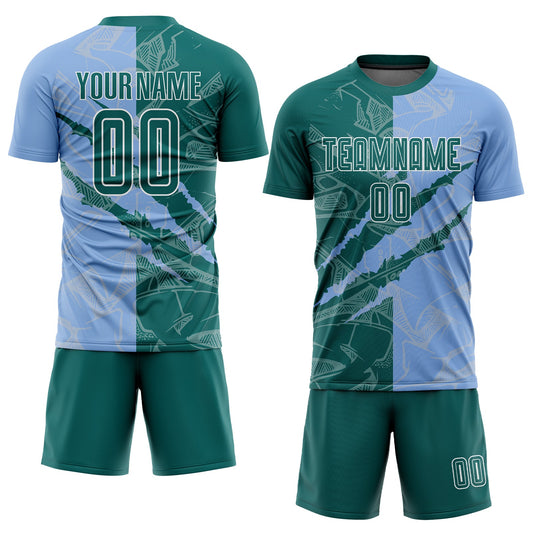 Custom Graffiti Pattern Teal-Light Blue Scratch Sublimation Soccer Uniform Jersey - Sky-Custom