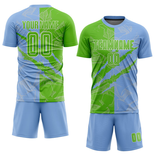 Custom Graffiti Pattern Aurora Green-Light Blue Scratch Sublimation Soccer Uniform Jersey - Sky-Custom