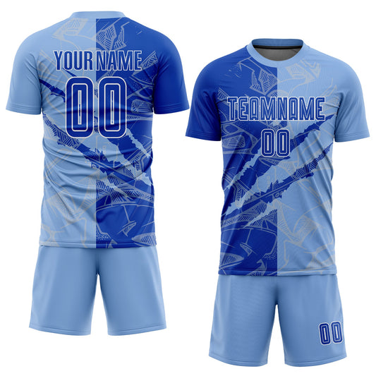 Custom Graffiti Pattern Thunder Blue-Light Blue Scratch Sublimation Soccer Uniform Jersey - Sky-Custom
