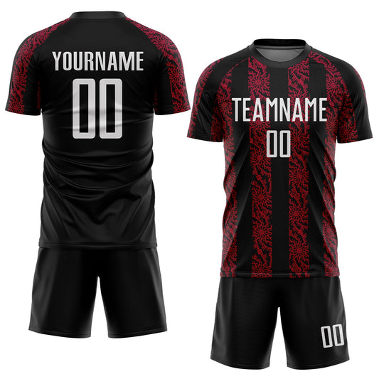 Custom Black White-Red Abstract Shape Sublimation Soccer Uniform Jersey - Sky-Custom