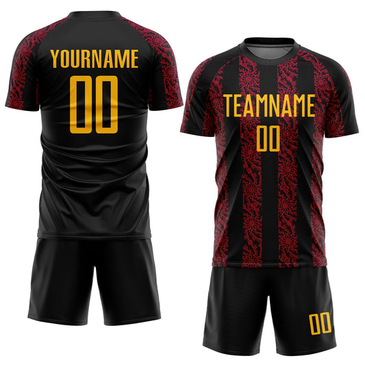 Custom Black Gold-Red Abstract Shape Sublimation Soccer Uniform Jersey - Sky-Custom