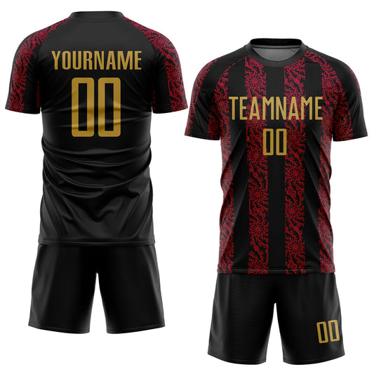 Custom Black Old Gold-Red Abstract Shape Sublimation Soccer Uniform Jersey - Sky-Custom