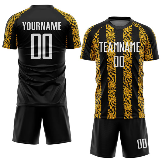 Custom Black White-Gold Abstract Shape Sublimation Soccer Uniform Jersey - Sky-Custom