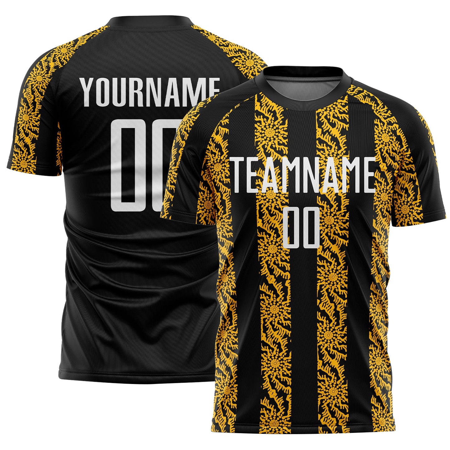 Custom Black White-Gold Abstract Shape Sublimation Soccer Uniform Jersey - Sky-Custom