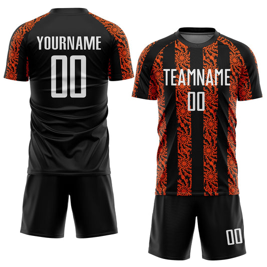 Custom Black White-Orange Abstract Shape Sublimation Soccer Uniform Jersey - Sky-Custom