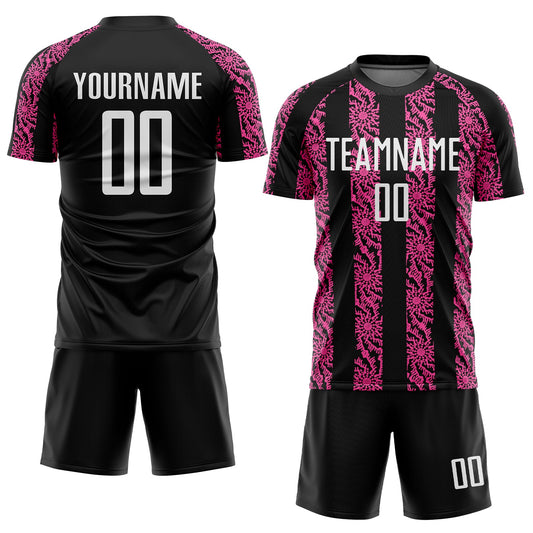 Custom Black White-Pink Abstract Shape Sublimation Soccer Uniform Jersey - Sky-Custom