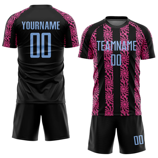 Custom Black Light Blue-Pink Abstract Shape Sublimation Soccer Uniform Jersey - Sky-Custom