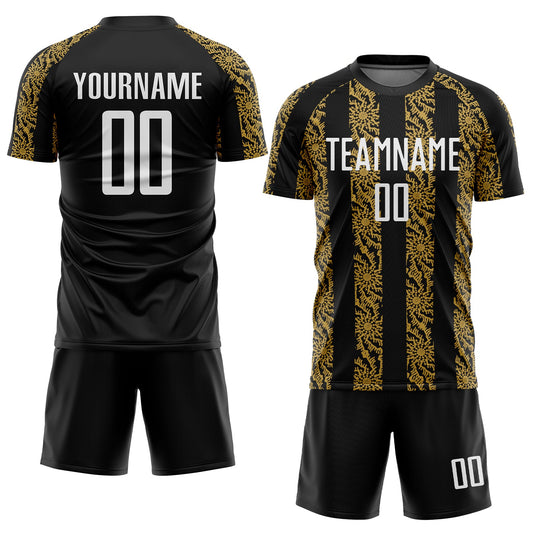 Custom Black White-Old Gold Abstract Shape Sublimation Soccer Uniform Jersey - Sky-Custom