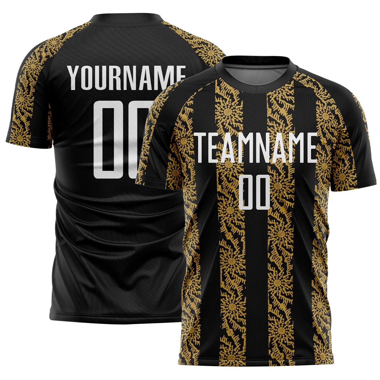 Custom Black White-Old Gold Abstract Shape Sublimation Soccer Uniform Jersey - Sky-Custom