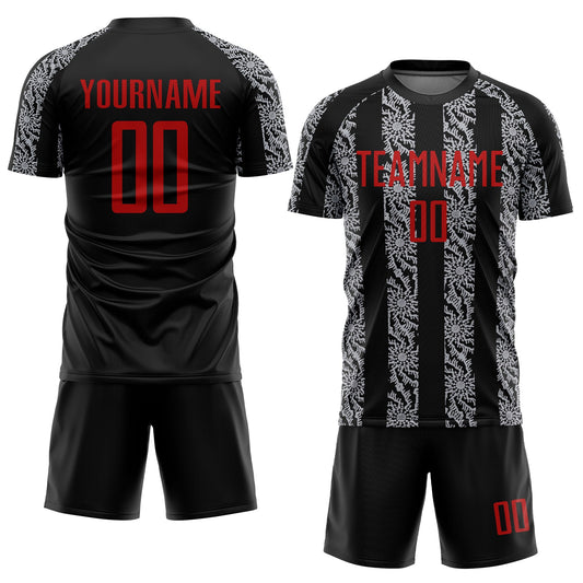 Custom Black Red-Gray Abstract Shape Sublimation Soccer Uniform Jersey - Sky-Custom