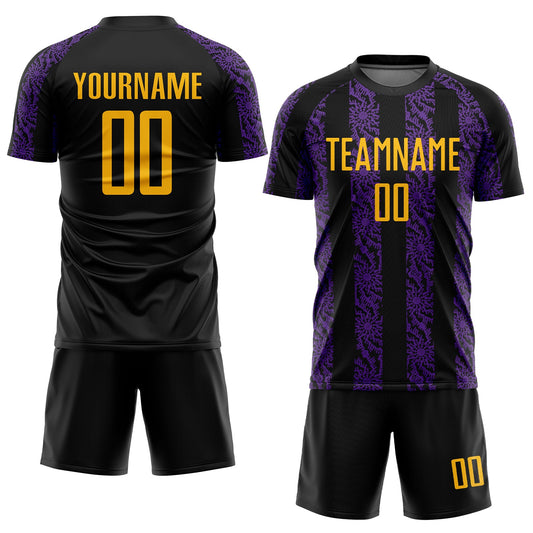 Custom Black Gold-Purple Abstract Shape Sublimation Soccer Uniform Jersey - Sky-Custom