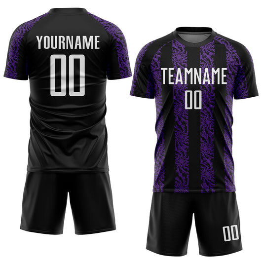 Custom Black White-Purple Abstract Shape Sublimation Soccer Uniform Jersey - Sky-Custom