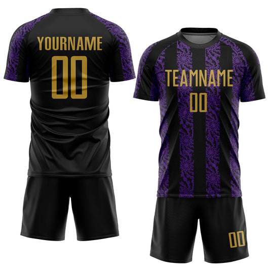Custom Black Old Gold-Purple Abstract Shape Sublimation Soccer Uniform Jersey - Sky-Custom
