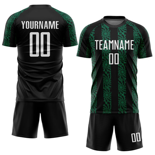 Custom Black White-Kelly Green Abstract Shape Sublimation Soccer Uniform Jersey - Sky-Custom