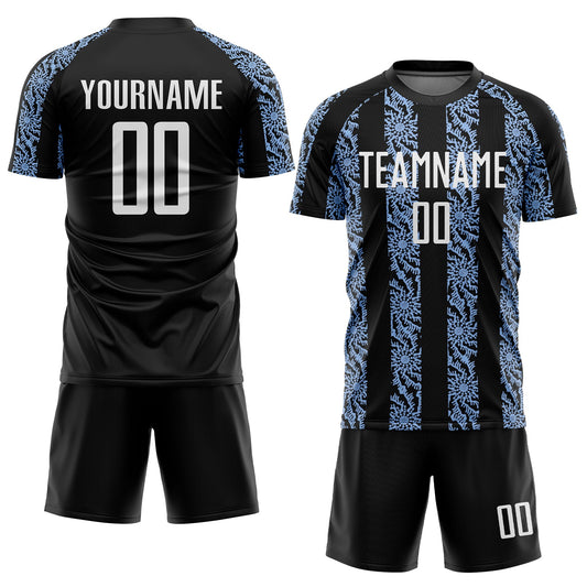 Custom Black White-Light Blue Abstract Shape Sublimation Soccer Uniform Jersey - Sky-Custom