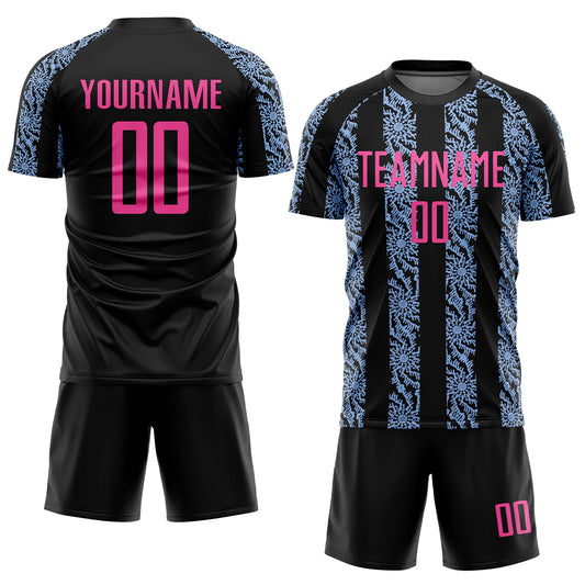 Custom Black Pink-Light Blue Abstract Shape Sublimation Soccer Uniform Jersey - Sky-Custom