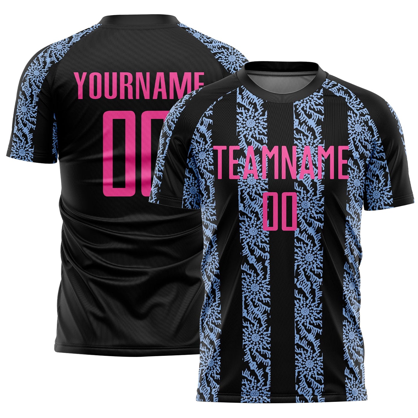 Custom Black Pink-Light Blue Abstract Shape Sublimation Soccer Uniform Jersey - Sky-Custom