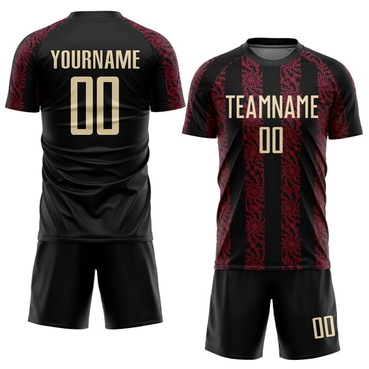 Custom Black Cream-Crimson Abstract Shape Sublimation Soccer Uniform Jersey - Sky-Custom