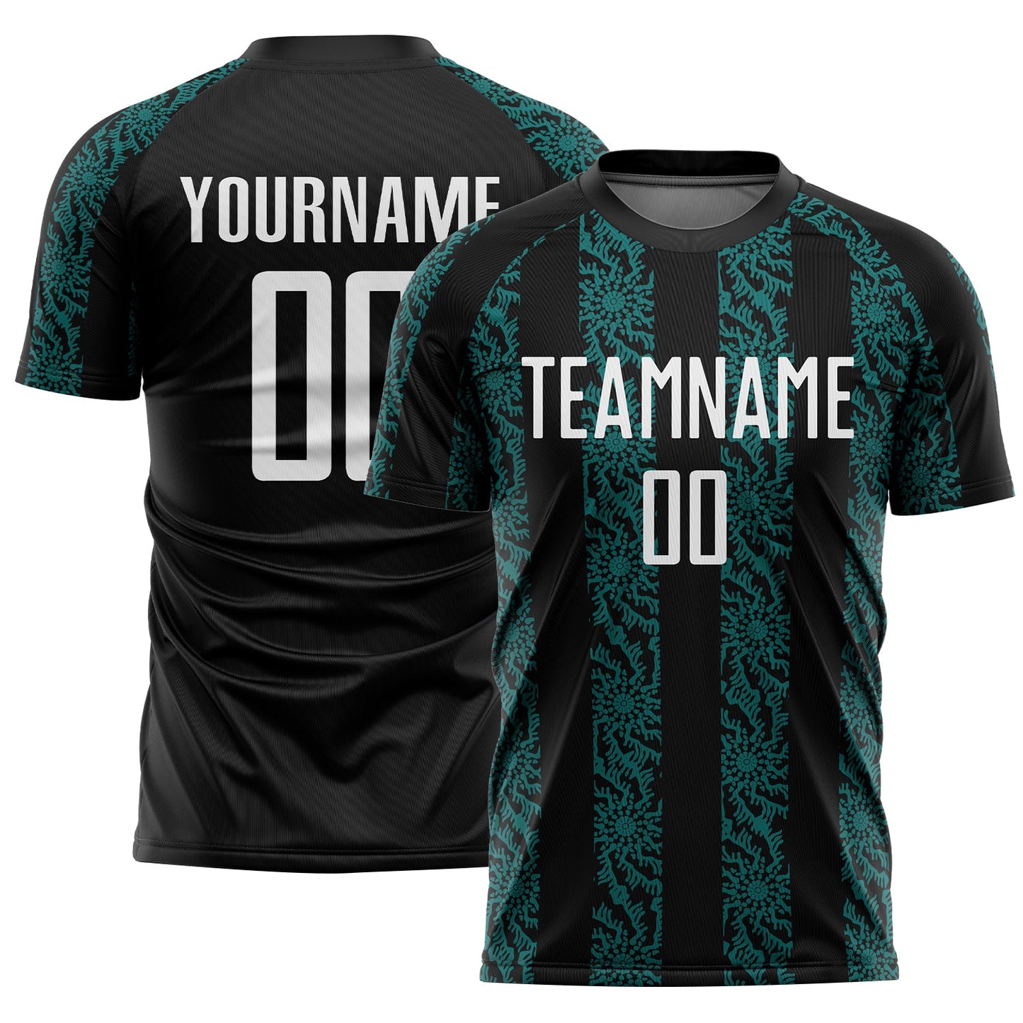 Custom Black White-Teal Abstract Shape Sublimation Soccer Uniform Jersey - Sky-Custom