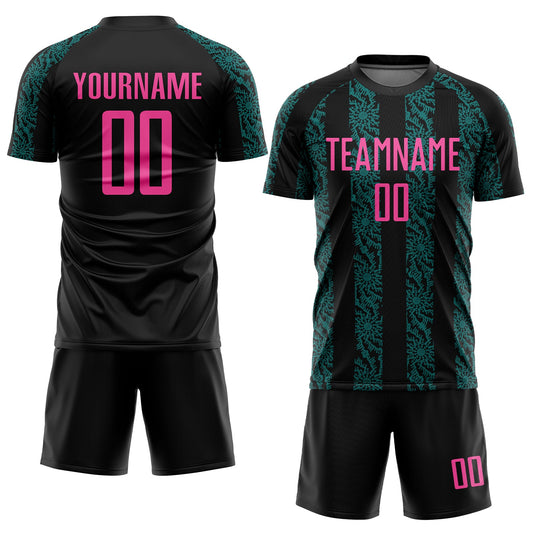 Custom Black Pink-Teal Abstract Shape Sublimation Soccer Uniform Jersey - Sky-Custom