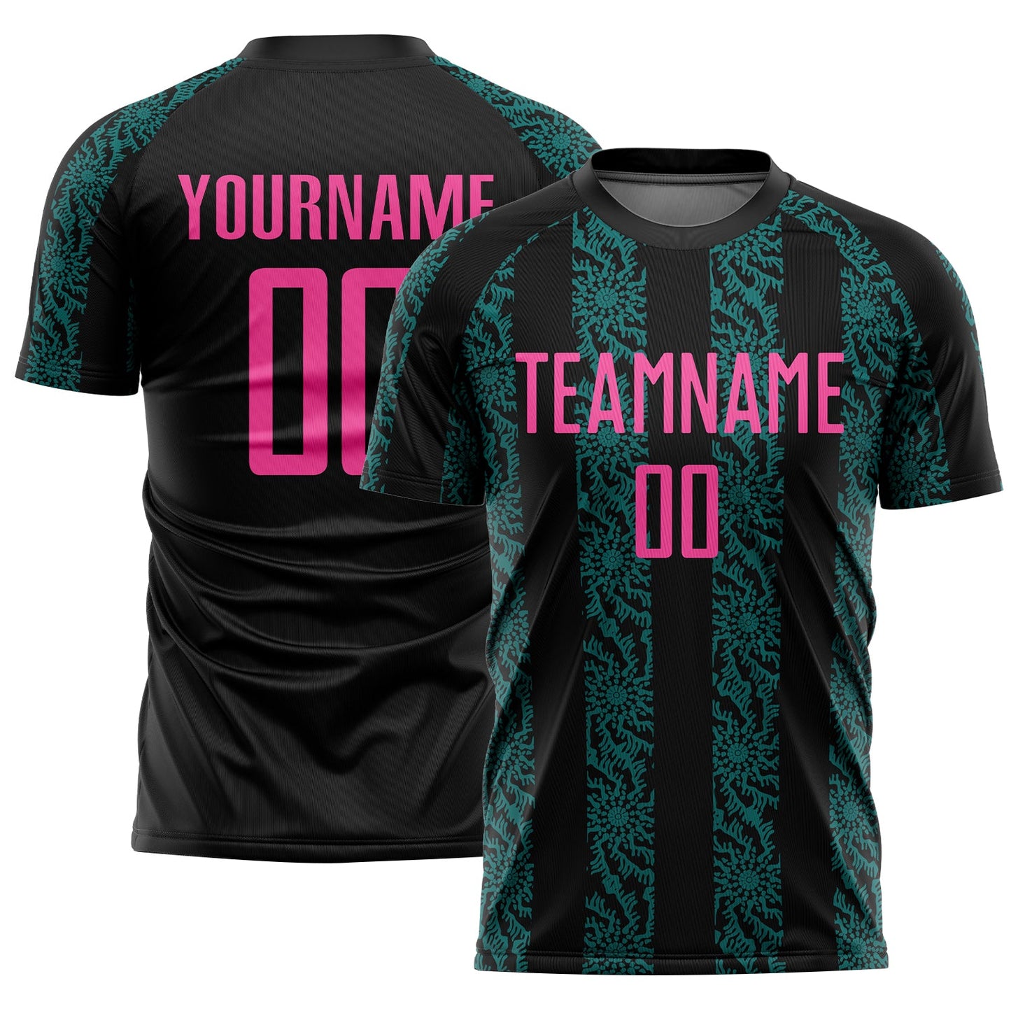 Custom Black Pink-Teal Abstract Shape Sublimation Soccer Uniform Jersey - Sky-Custom