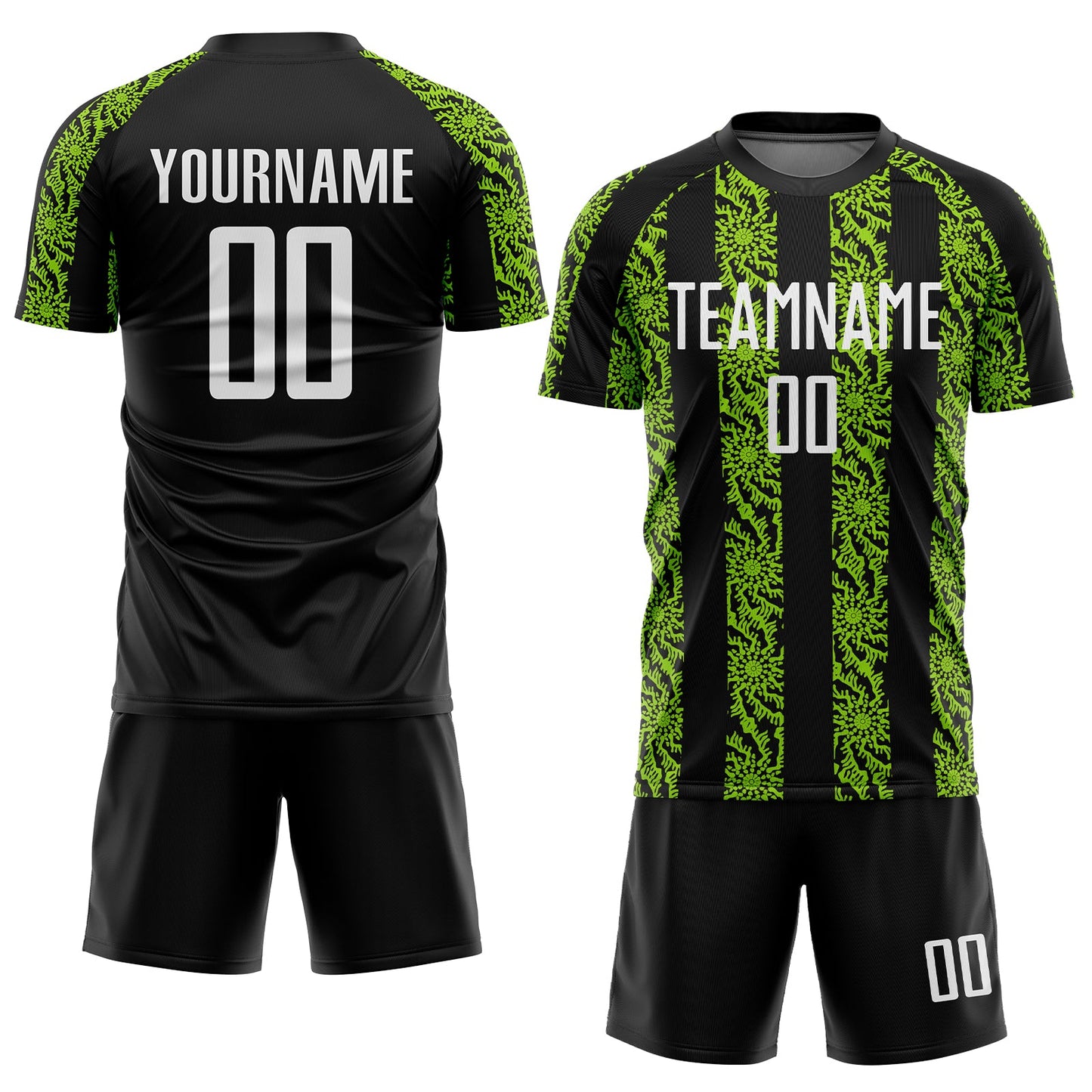 Custom Black White-Neon Green Abstract Shape Sublimation Soccer Uniform Jersey - Sky-Custom