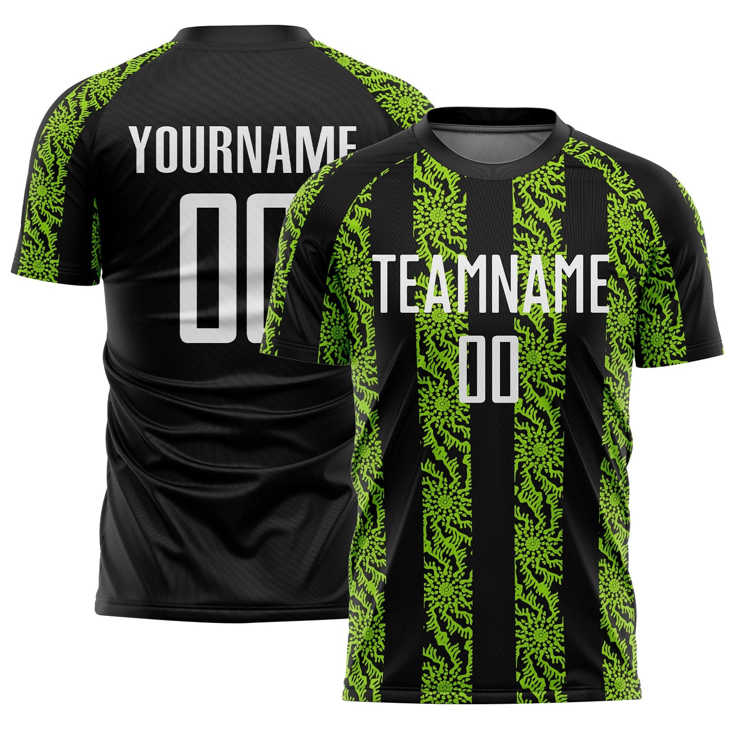 Custom Black White-Neon Green Abstract Shape Sublimation Soccer Uniform Jersey - Sky-Custom