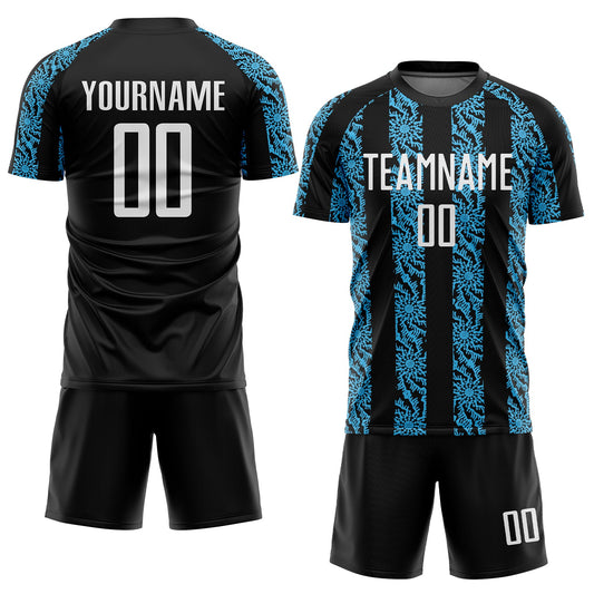 Custom Black White-Sky Blue Abstract Shape Sublimation Soccer Uniform Jersey - Sky-Custom