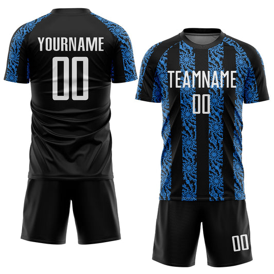 Custom Black White-Powder Blue Abstract Shape Sublimation Soccer Uniform Jersey - Sky-Custom