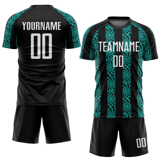 Custom Black White-Aqua Abstract Shape Sublimation Soccer Uniform Jersey - Sky-Custom