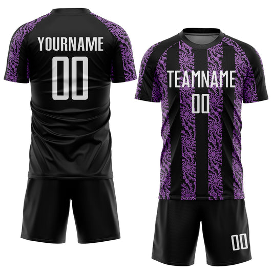 Custom Black White-Medium Purple Abstract Shape Sublimation Soccer Uniform Jersey - Sky-Custom