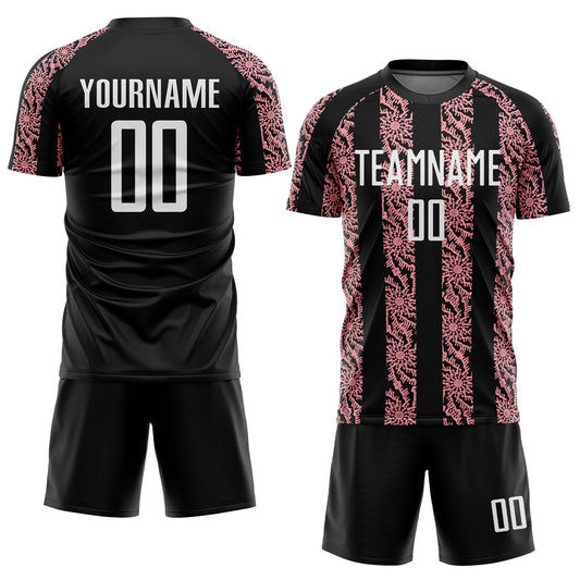 Custom Black White-Medium Pink Abstract Shape Sublimation Soccer Uniform Jersey - Sky-Custom