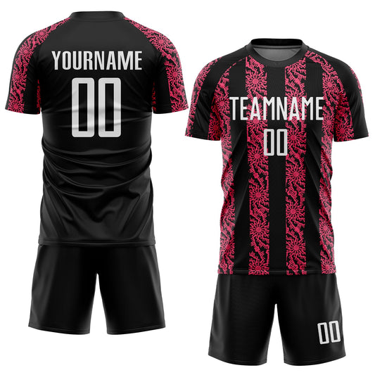Custom Black White-Neon Pink Abstract Shape Sublimation Soccer Uniform Jersey - Sky-Custom