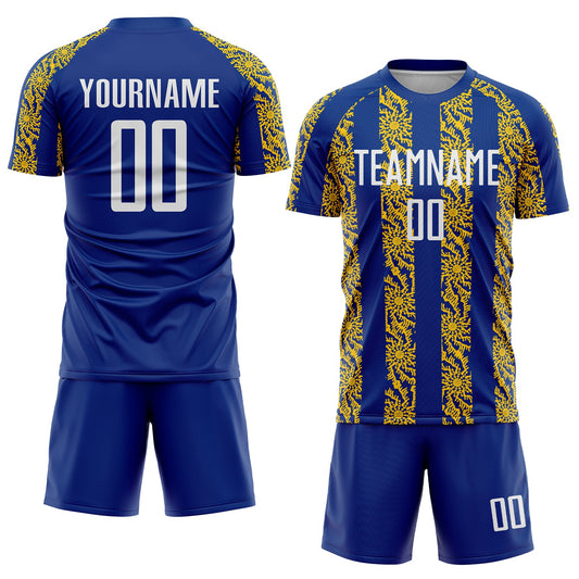 Custom Royal White-Yellow Abstract Shape Sublimation Soccer Uniform Jersey - Sky-Custom
