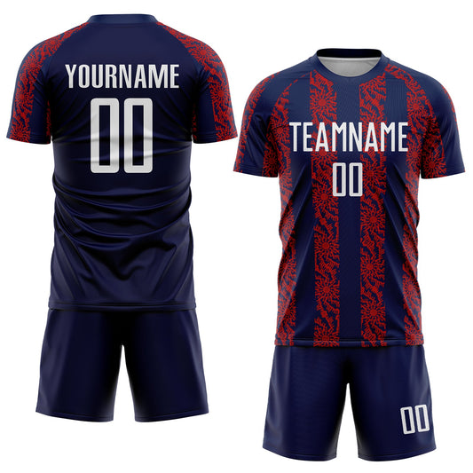 Custom Navy White-Red Abstract Shape Sublimation Soccer Uniform Jersey - Sky-Custom