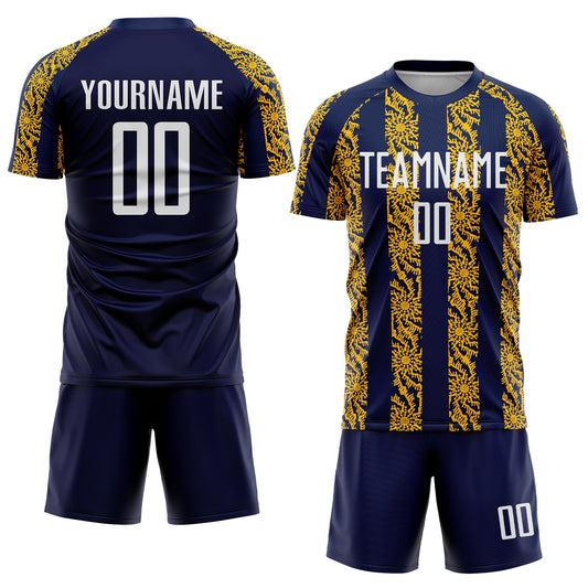 Custom Navy White-Gold Abstract Shape Sublimation Soccer Uniform Jersey - Sky-Custom
