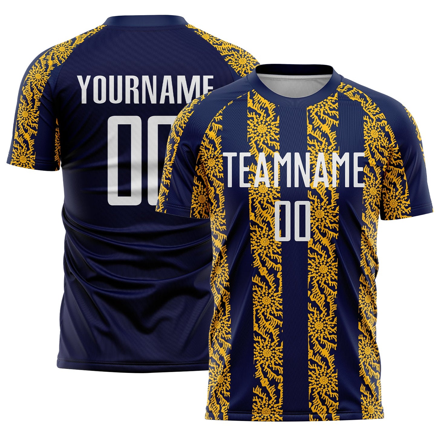 Custom Navy White-Gold Abstract Shape Sublimation Soccer Uniform Jersey - Sky-Custom