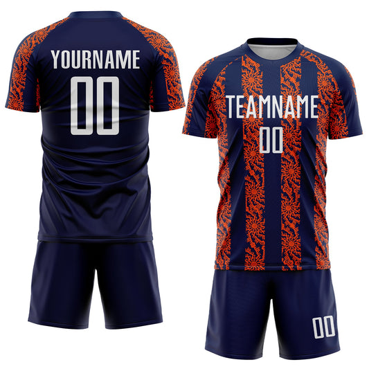Custom Navy White-Orange Abstract Shape Sublimation Soccer Uniform Jersey - Sky-Custom