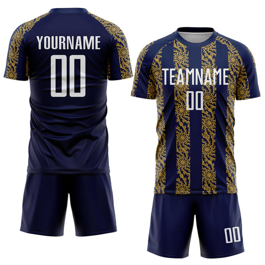 Custom Navy White-Old Gold Abstract Shape Sublimation Soccer Uniform Jersey - Sky-Custom