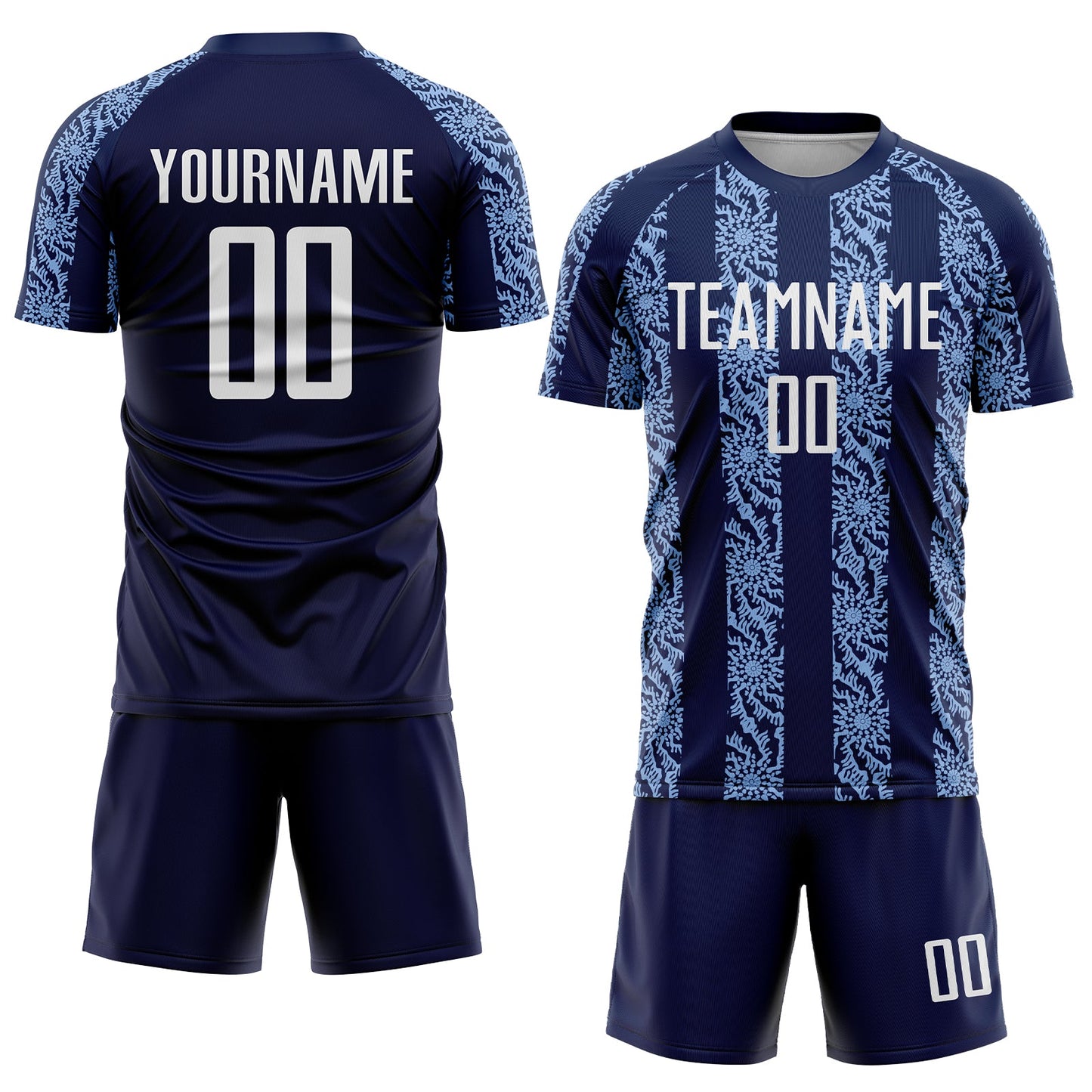 Custom Navy White-Light Blue Abstract Shape Sublimation Soccer Uniform Jersey - Sky-Custom