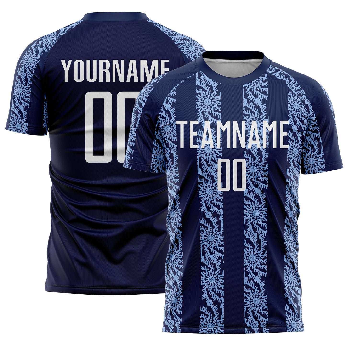 Custom Navy White-Light Blue Abstract Shape Sublimation Soccer Uniform Jersey - Sky-Custom
